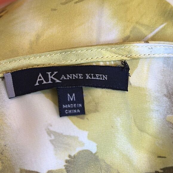 Anne Klein chartreuse green watercolor sleeveless ruffle neck polyester blouse - Picture 7 of 8